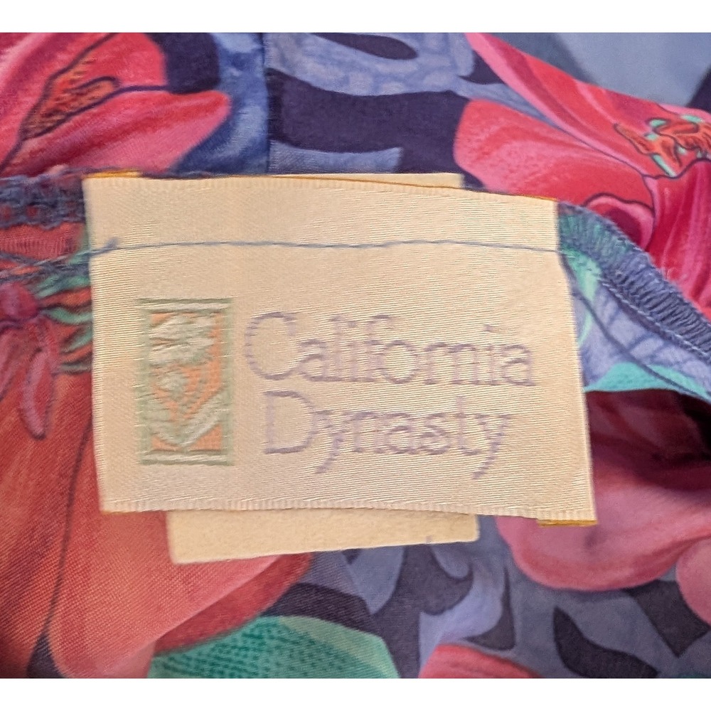 Vintage California Dynasty Floral Satin Robe Large Pink Blue Belted Peignoir USA - Picture 4 of 6